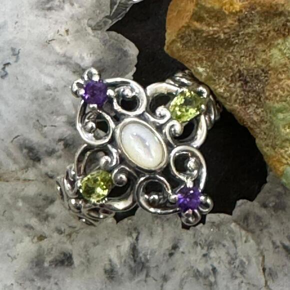 Carolyn Pollack Sterling Silver 5 Multi Gemstone Decorated Ring For Women - Picture 1 of 10
